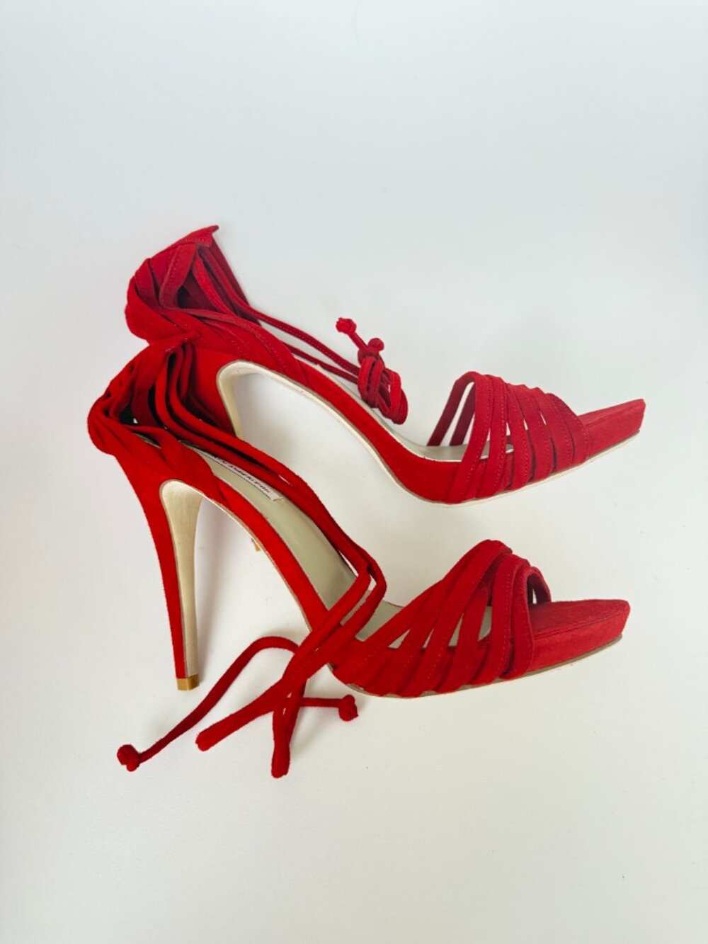 NYC Designer HANDMADE Red Genuine Suede Leather Strappy Stiletto High Heels NEW
